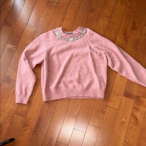 Express Pink Sweater with Embellished Neckline